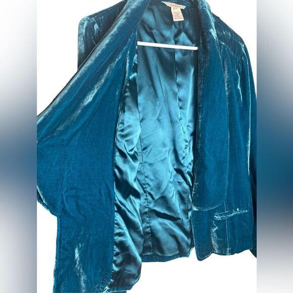 Sundance Velvet Silk Lined Jewel Toned Teal Open Jacket - Picture 6 of 7